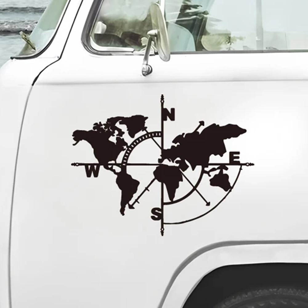 Compass World Map Vinyl Decal, - Outdoor Adventure Rv reseña y precio