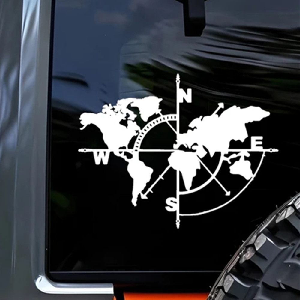 Compass World Map Vinyl Decal, - Outdoor Adventure Rv reseña y precio